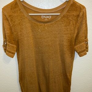 scoop neck mustard yellow top